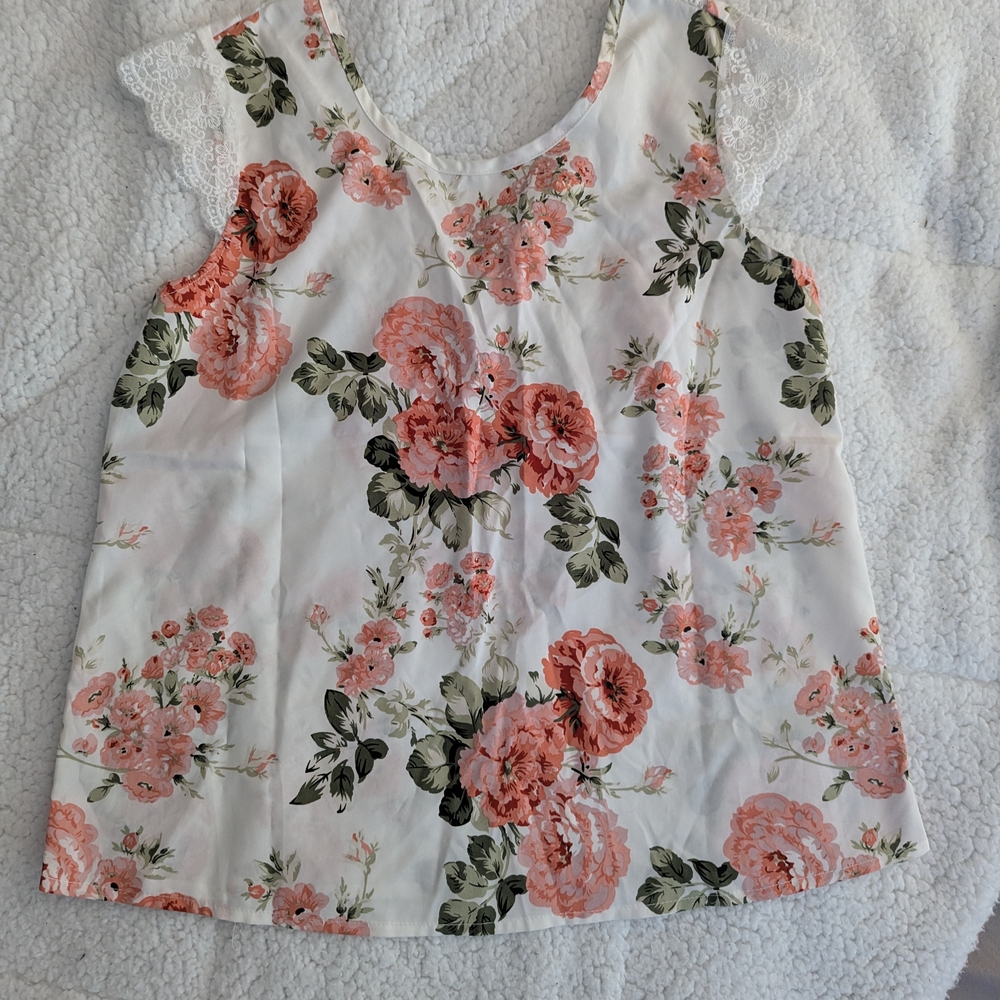 SHEIN Pink and White Ruffled Sleeveless Camisole